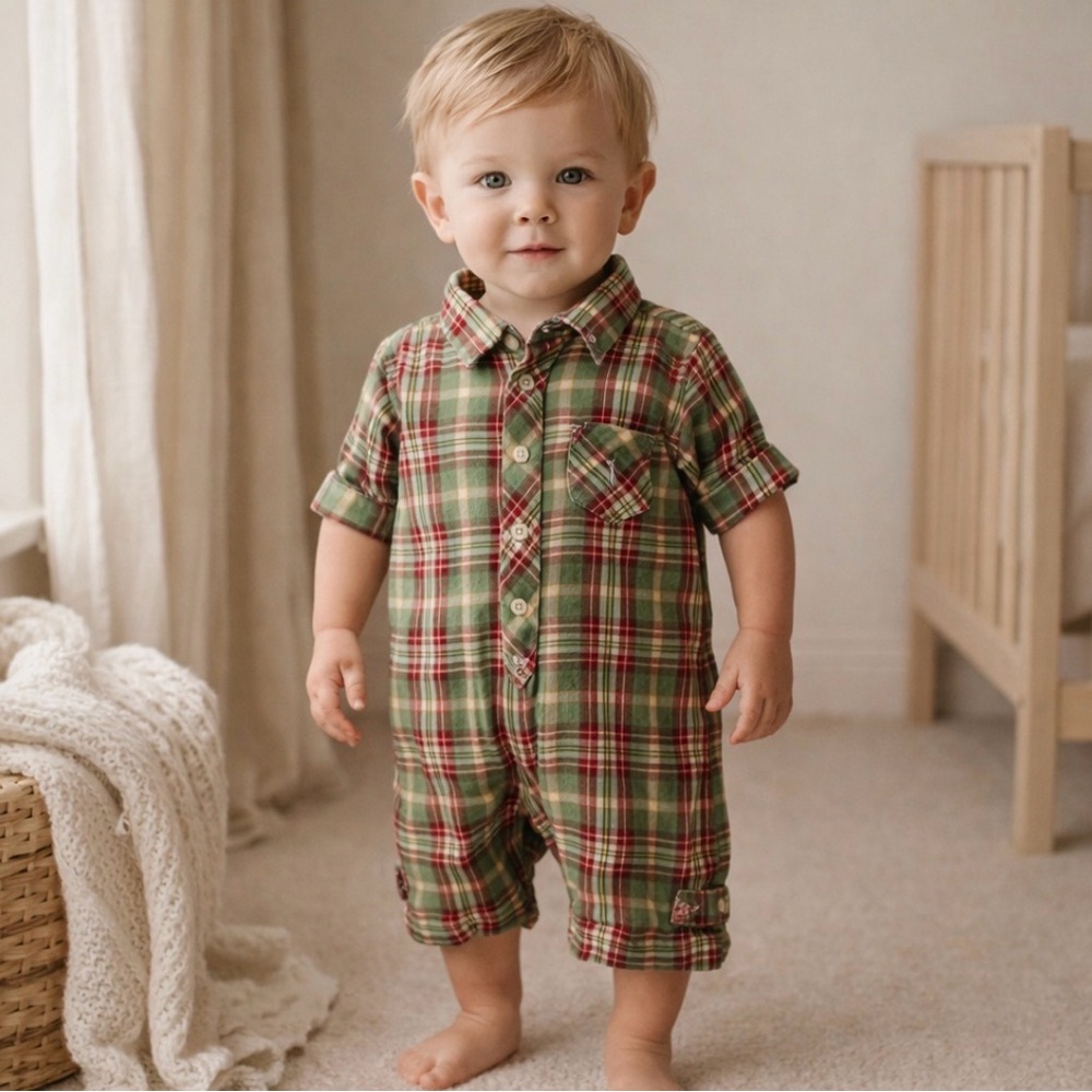 Ralph Lauren Baby 3M Plaid Romper Cotton Flannel Heritage Preppy Old Money